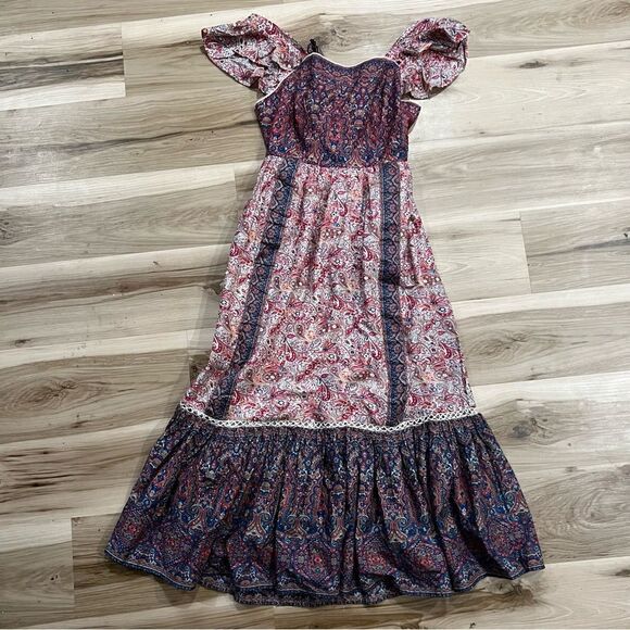 NEW Haute Hippie Flutter Sleeve Cottagecore Flounce Floral Maxi Dress Women’s 6 - Picture 2 of 3